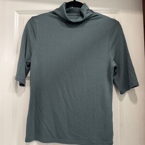 Banana Republic Soft Luxe Mock Neck Top in Slate Green, Elbow Sleeves - size S